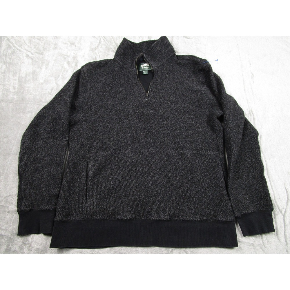 Roots Sweater Mens XXL Black‎ Outdoor Preppy Pullover 1/4 Zip Cotton Knit